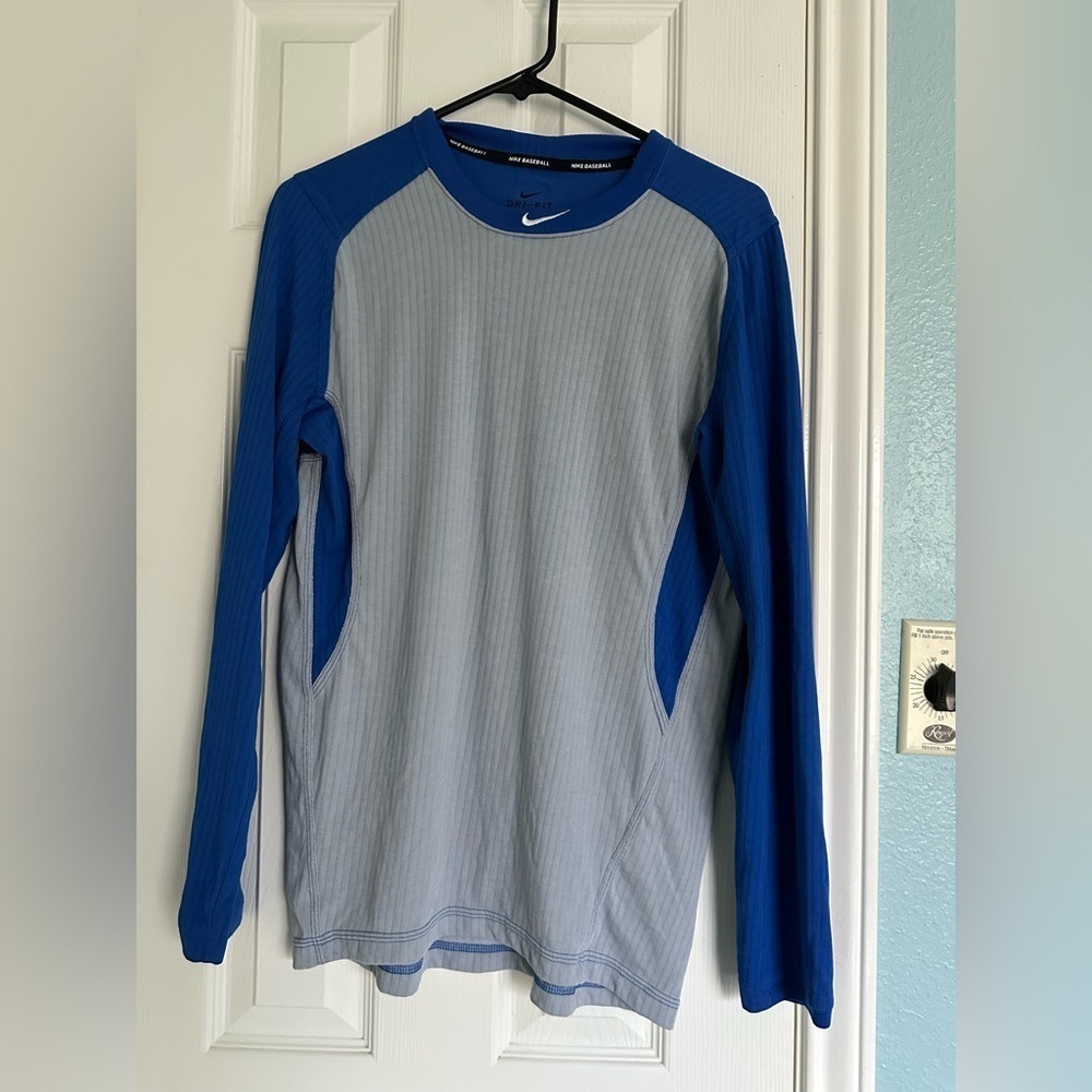 Nike MLB Long Sleeve Pullover Dri Fit AA9782 Men Size M Blue Gray Authentic